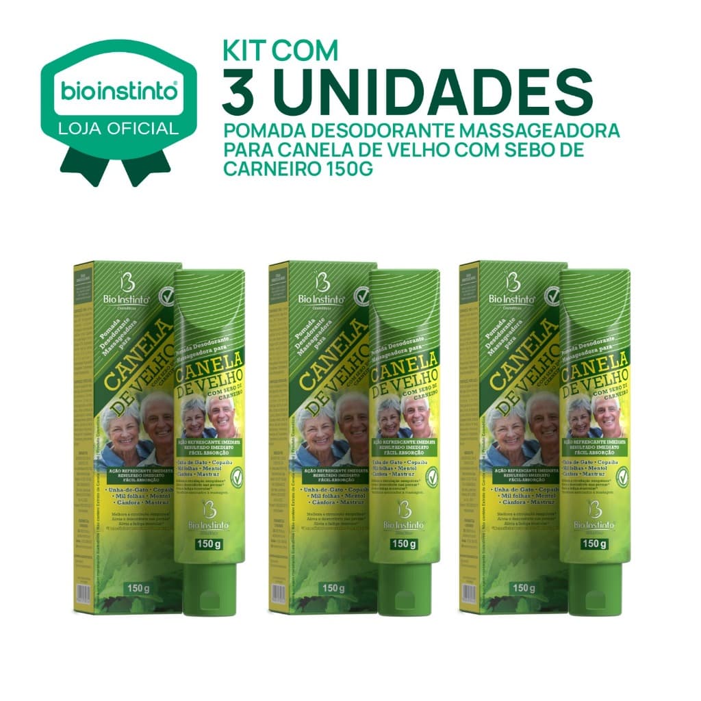 03 UN CANELA DE VELHO 150g Pomada Relaxante Muscular Dores Cansaço Atleta Academia Exercício Fisico