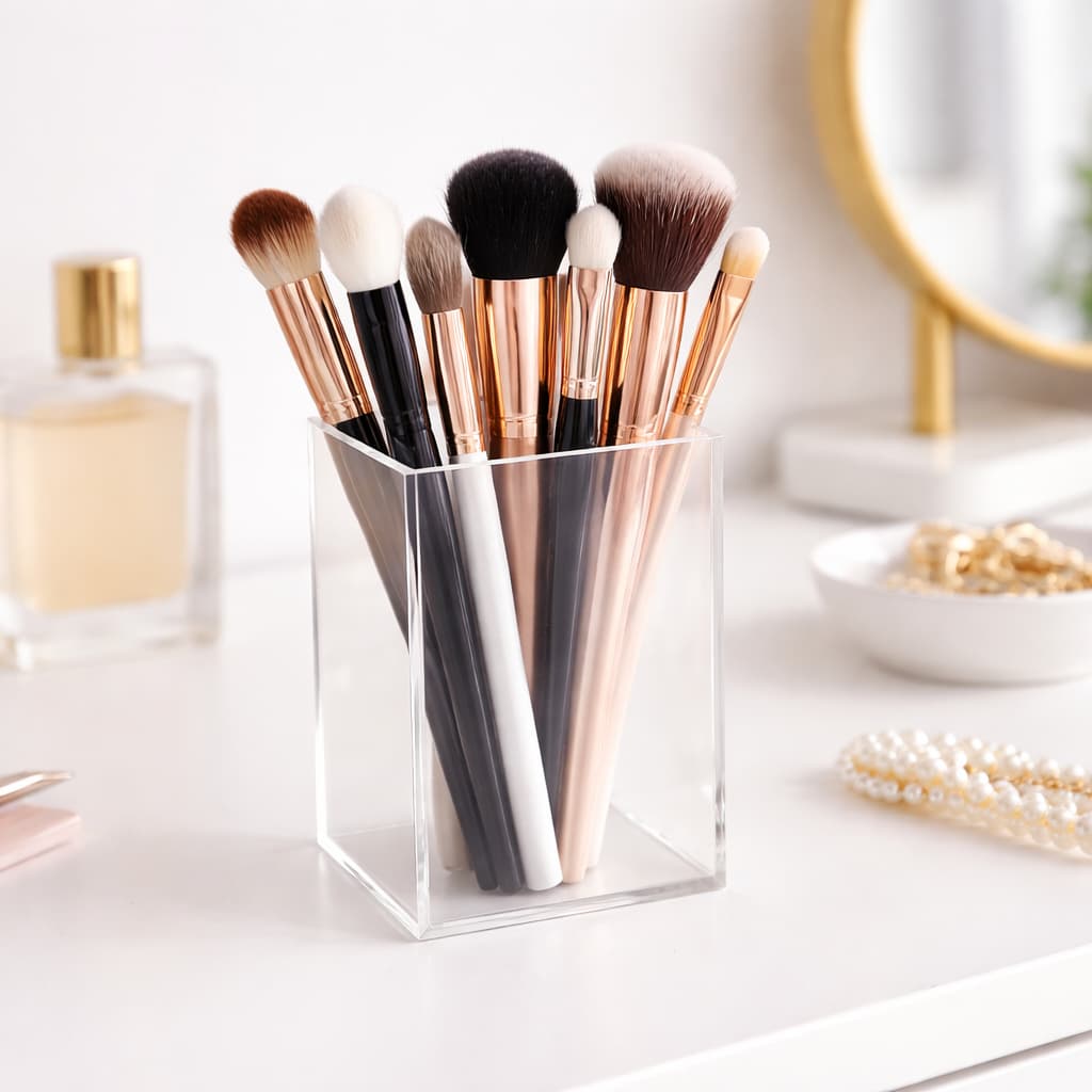 Porta Objetos Multiuso Organizador Pincel Maquiagem Canetas Em Acrílico Transparente