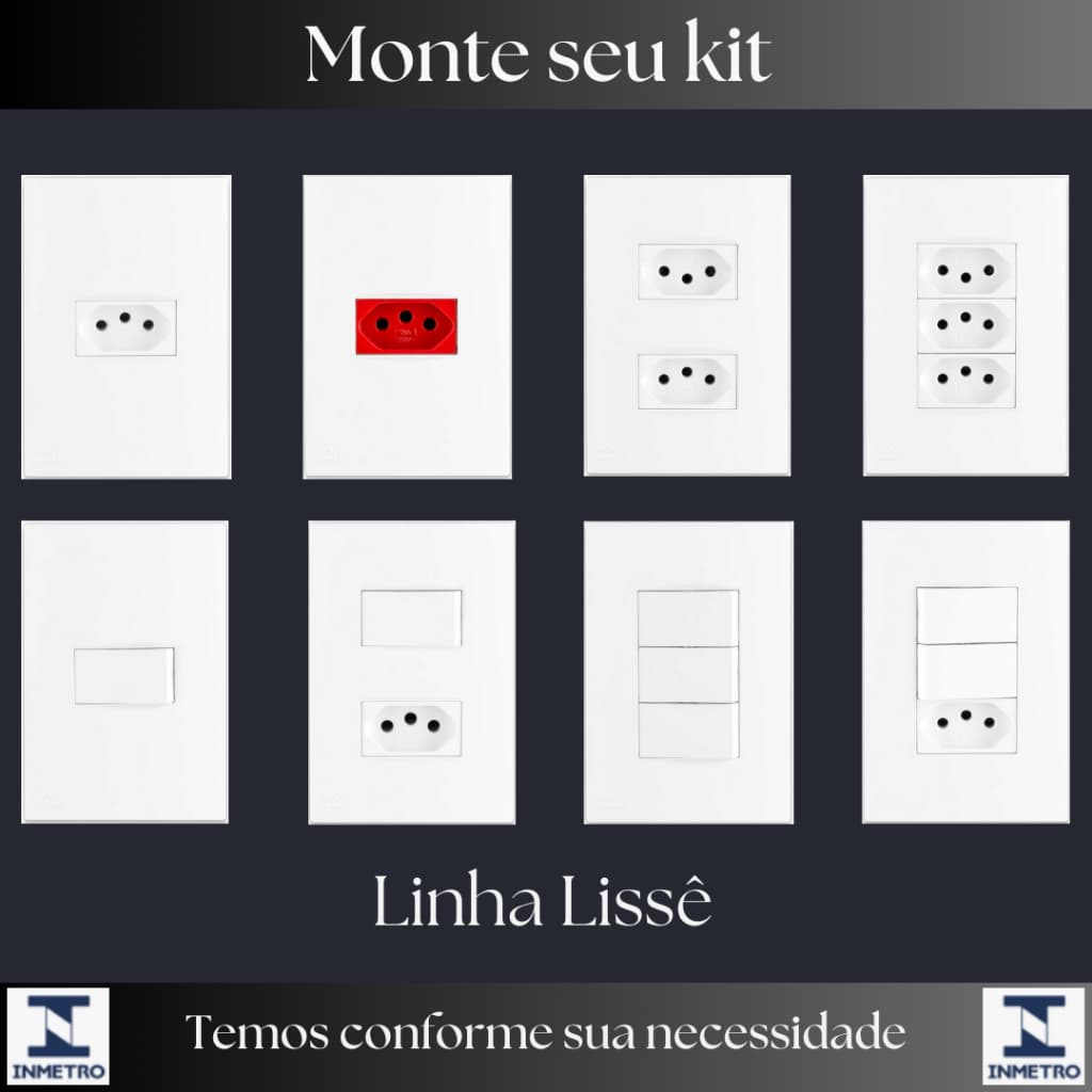 Tomada e Interruptor branco, Tomada 10a 20a paralelo, dupla, Monte seu Kit Lissê Branca