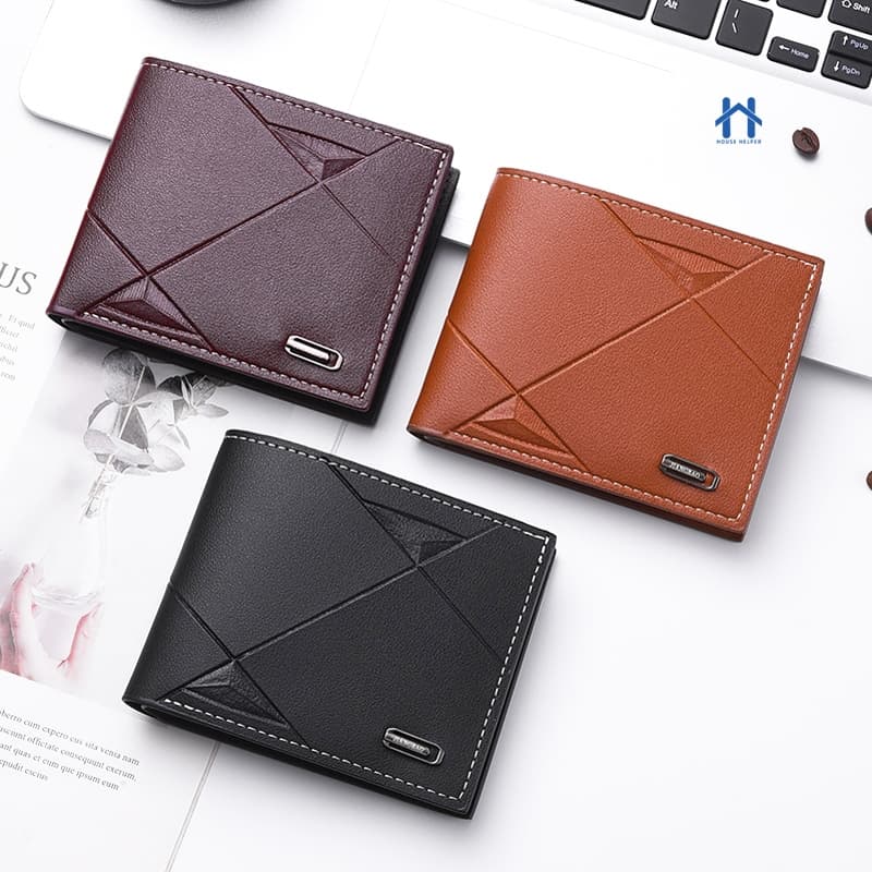 Carteira Slim Masculina de Couro PU Porta Documentos e Cartão com Visor Transparente