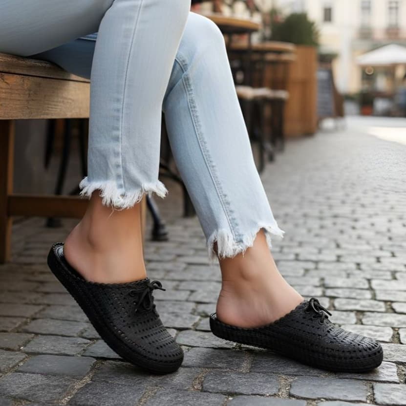 Mule feminino sapatilha bico redondo Casual Confortavel