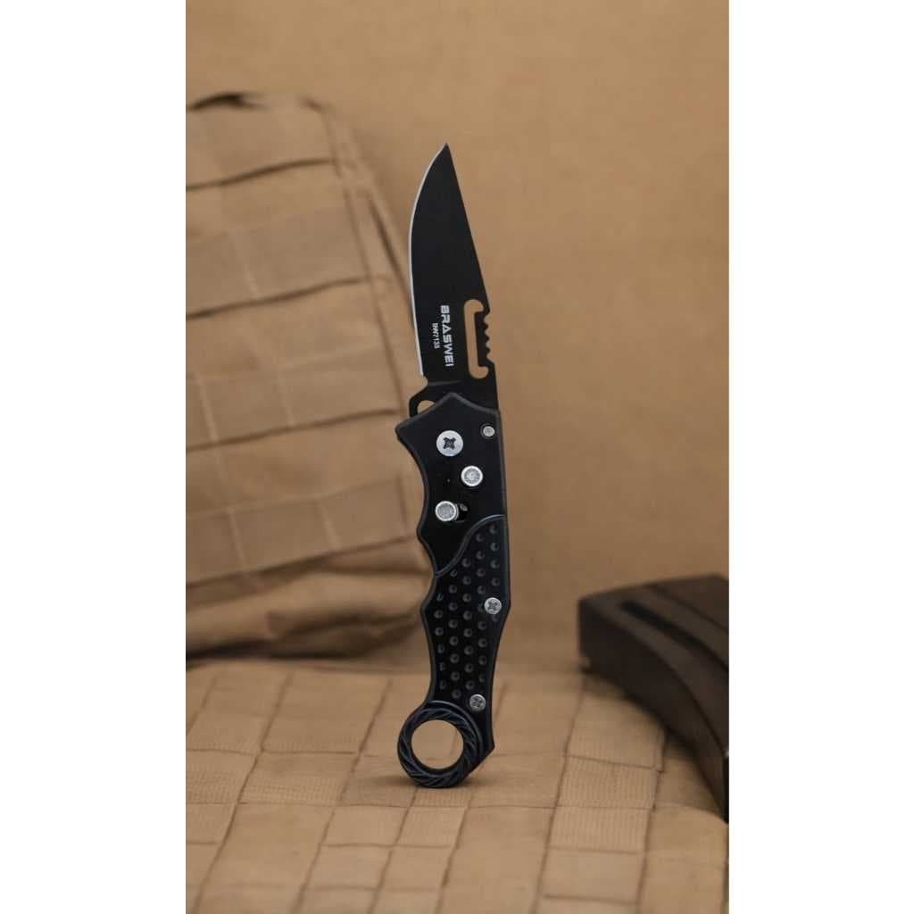 Canivete Automático Esportivo Preto 16cm Aluminío Premium Robusto Afiado Camping Pesca Sobrevivência