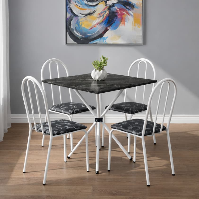 Conjunto Jogo Mesa Trançada Cozinha 4 Cadeiras Sala Jantar Casa Apartamento Pequeno Compacto