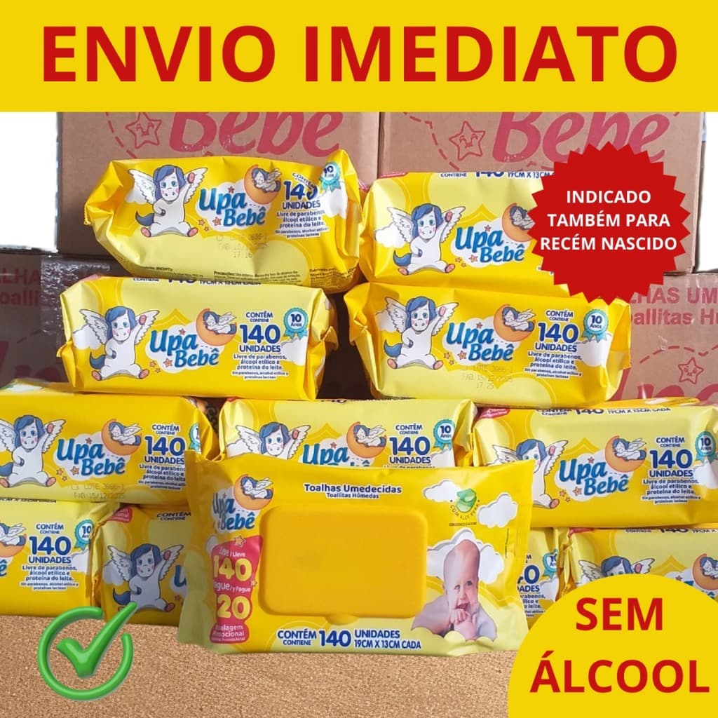 Kit 1680 Lenços Umedecidos Bebê Upa Caixa 12 Pacotes 140 Un Cada Toalha Suave Extra
