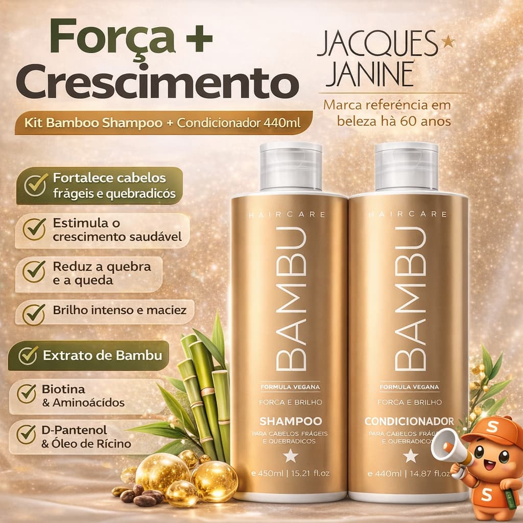 Kit Jacques Janine Bamboo Shampoo + Condicionador 440ml | Força, Crescimento e Redução da Quebra