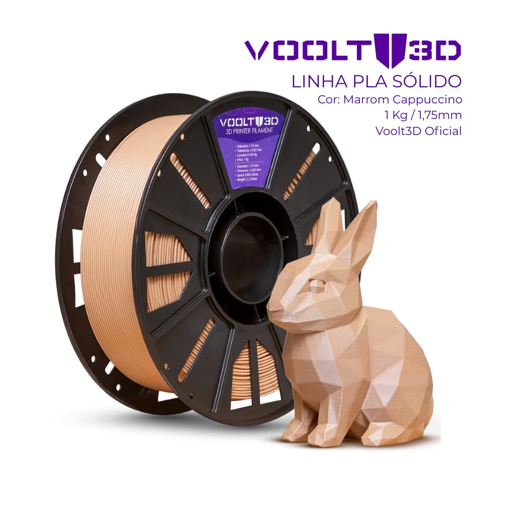 Filamento PLA Marrom Cappuccino Sólido Premium 1Kg 1,75mm Para Impressora 3D FDM - Voolt3D