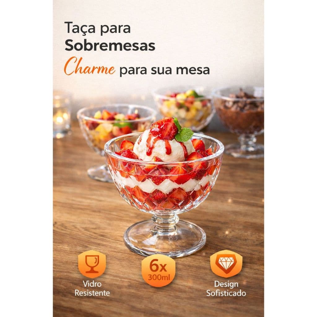 KIT 6 TAÇAS DE SOBREMESA DIAMANTE DIAMONT 240ML FRATELLI.