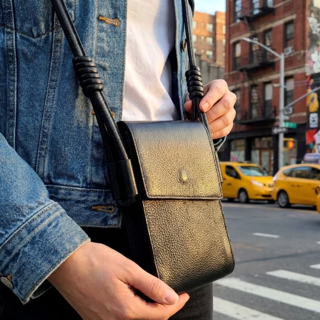 Porta Celular em Couro Legítimo - Bolsa Transversal Feminina Minimalista