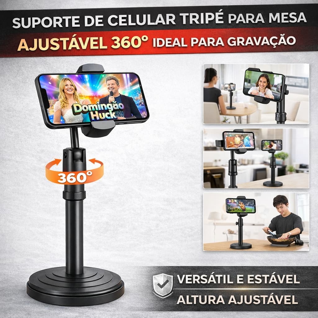Suporte Celular Tripé De Mesa Para Gravar Vídeos YouTube Live E Tik Tok 360º Ajustável