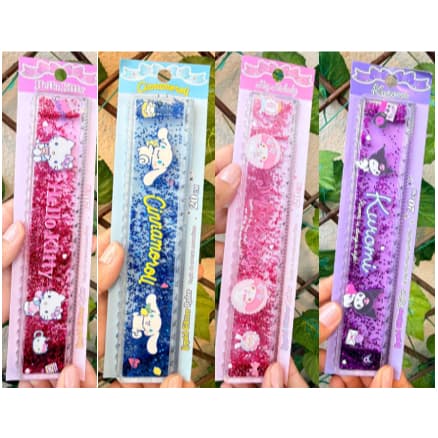 Régua Hello Kitty Kuromi 20cm Acrílico Glitter Volta as Aulas Material Escolar Cinnamoroll Papelaria