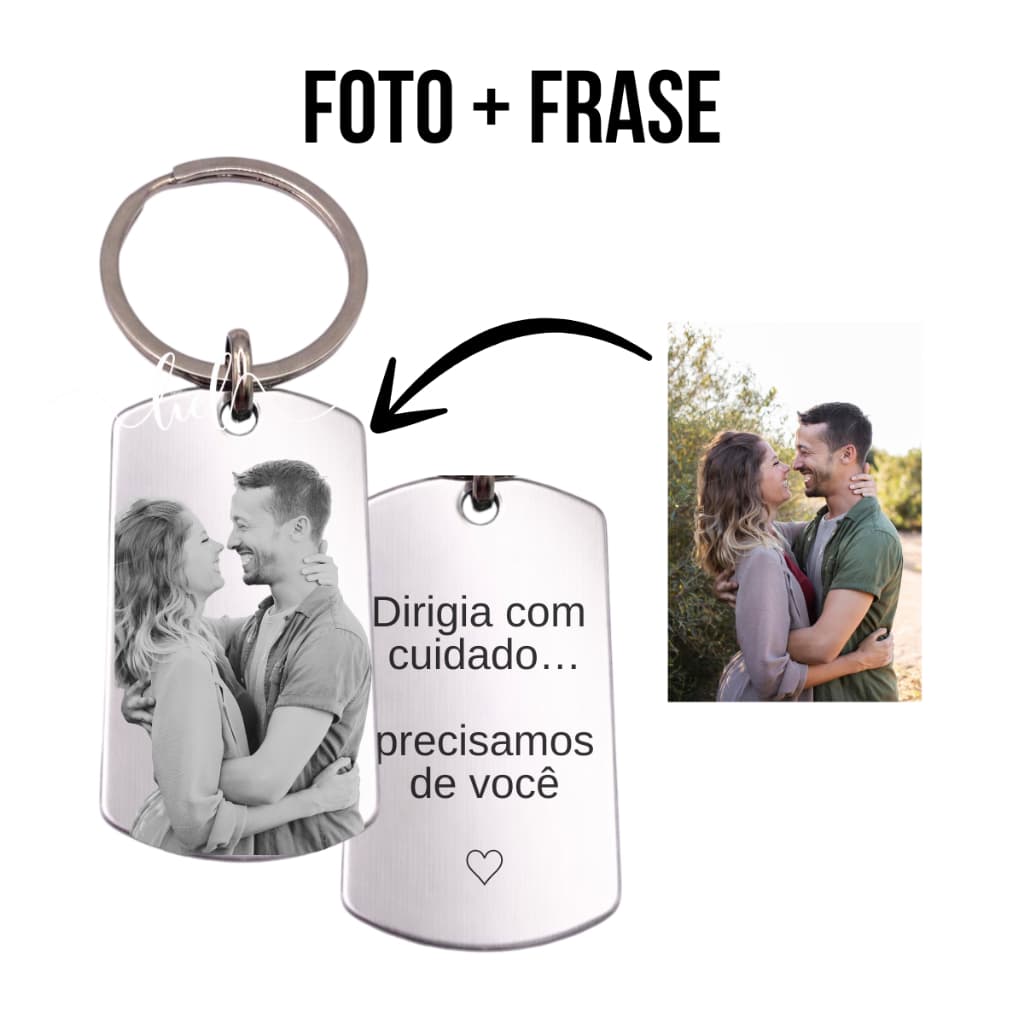Chaveiro Personalizado Aço Inoxidável Retangular Gravação A Laser Foto + Frase Presente Lembrança