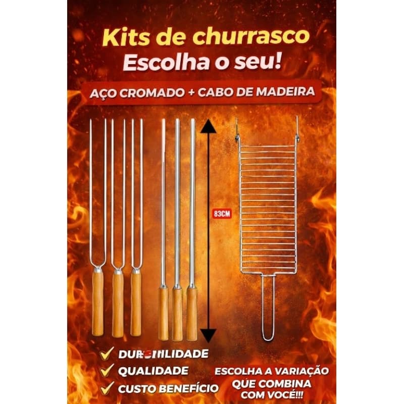 ESPETOS E GRELHA PARA CHURRASCO ESCOLHA SEU CONJUNTO