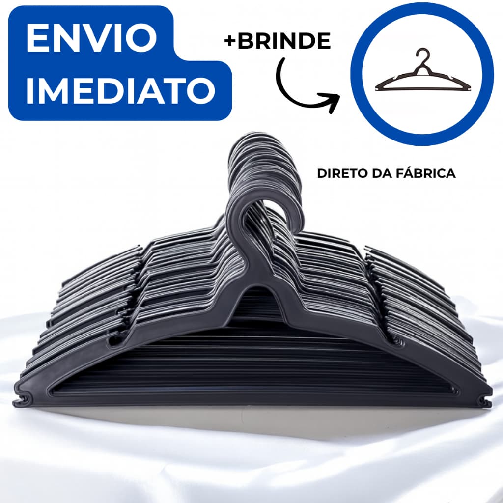 Kit 100 Cabide Adulto Preto Cabides Reforçados Organizar Roupas Cruzeta