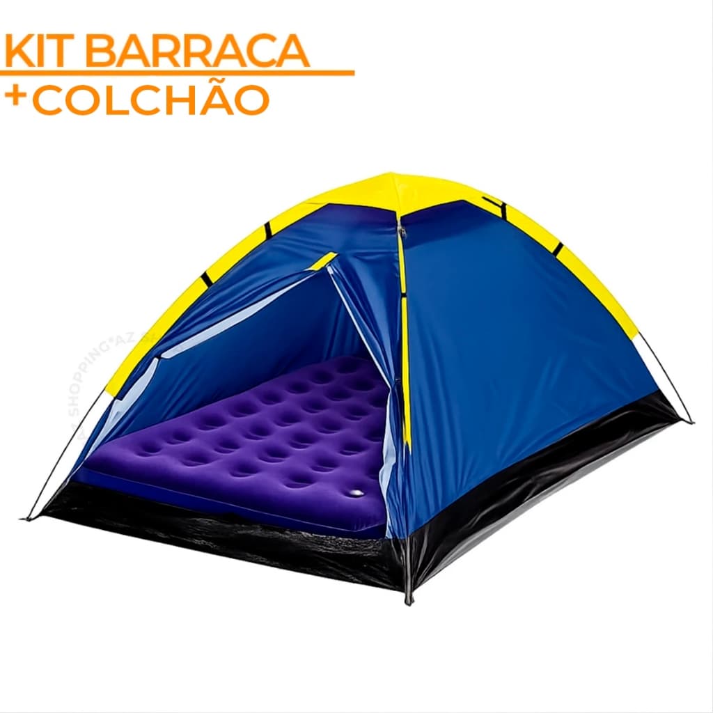 Conjunto de Barraca 4 Lugares + Colchão de Casal Inflável - MOR CAMPING