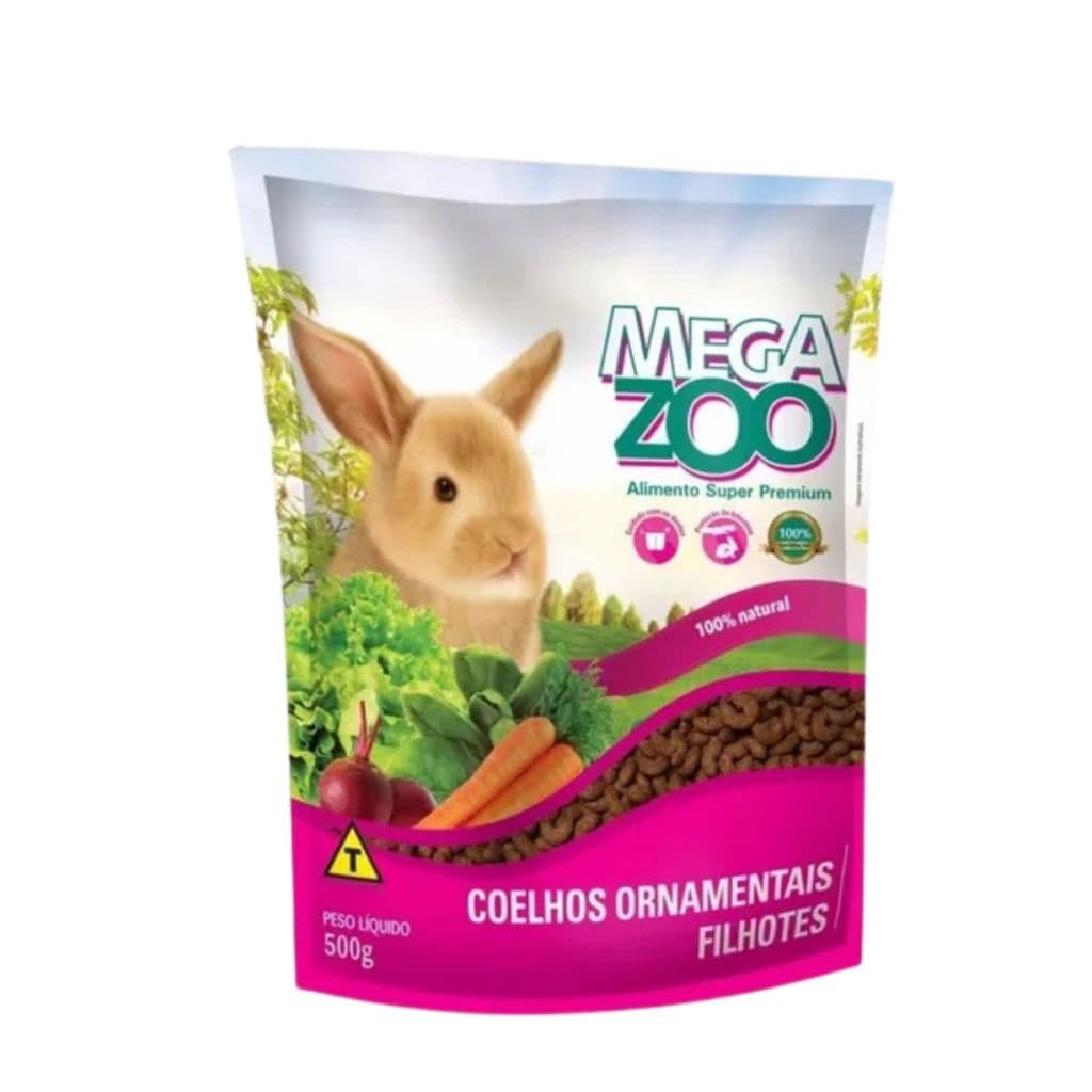 Ração Megazoo Super Premium Coelhos Filhotes 500g Nutrição Completa e Saudável