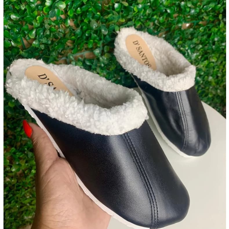 Chinelo de Pelo em COURO LEGITÍMO Pantufa Forrado e Lã Pelego Inverno Unissex o 34 ao 44