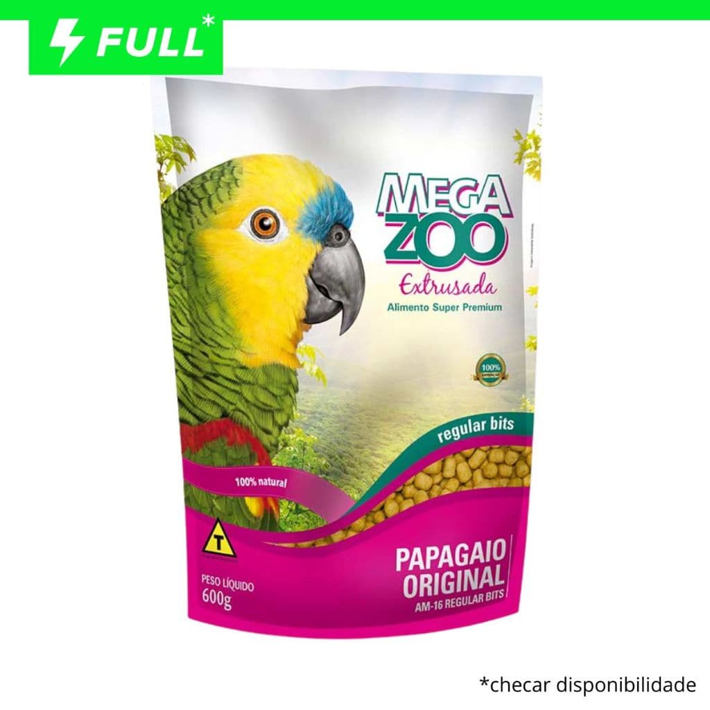 Ração Super Premium Megazoo Extrusada 600g Papagaios Regular AM-16 para Aves