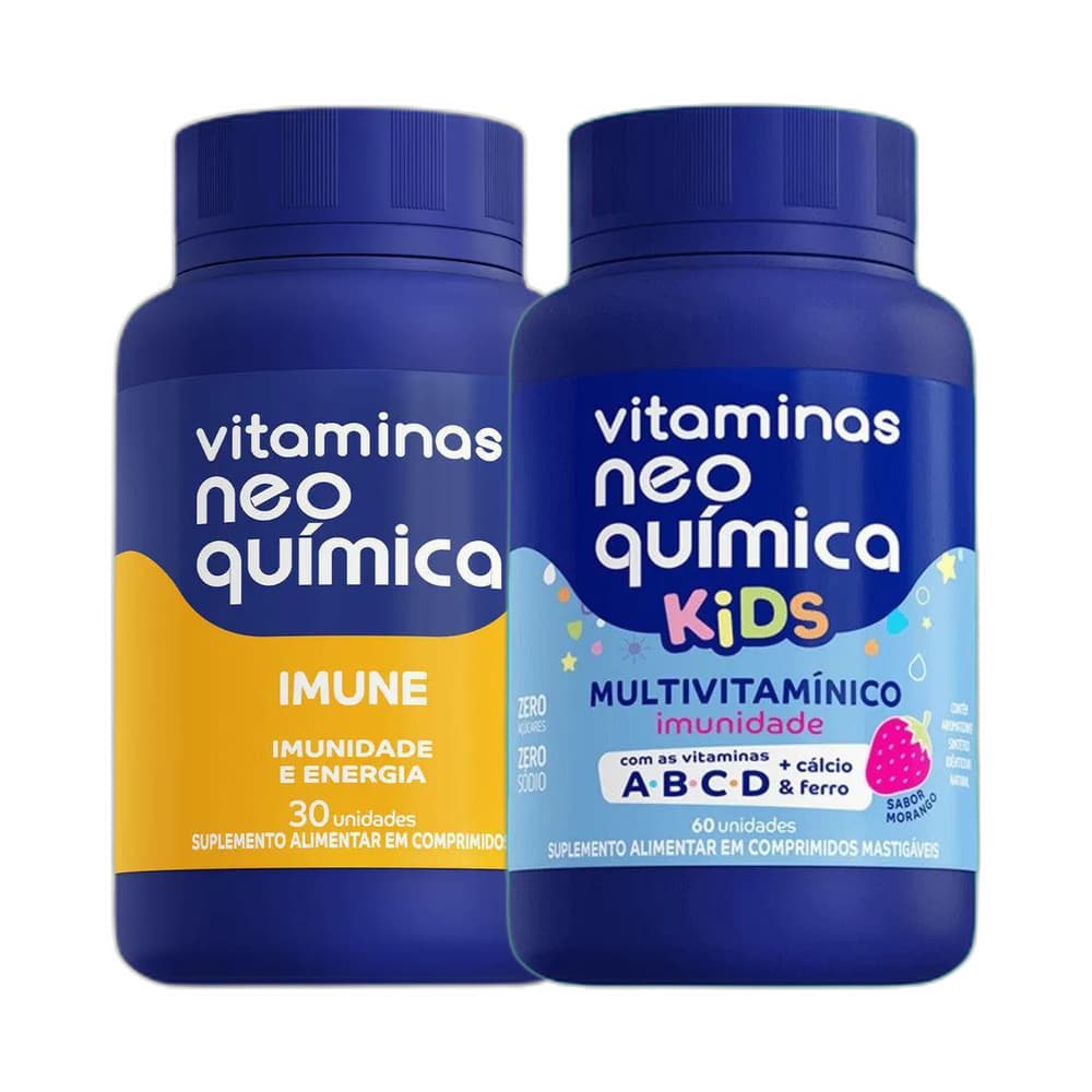 Vitaminas Kids Morango 60 cpr + Imune 30 cpr - Neo Quimica