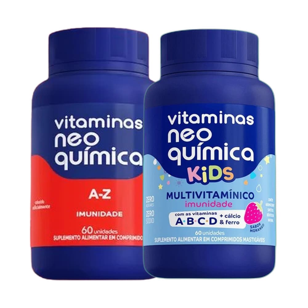 Vitaminas Kids Morango 60 cpr + A-Z 60 cpr - Neo Quimica