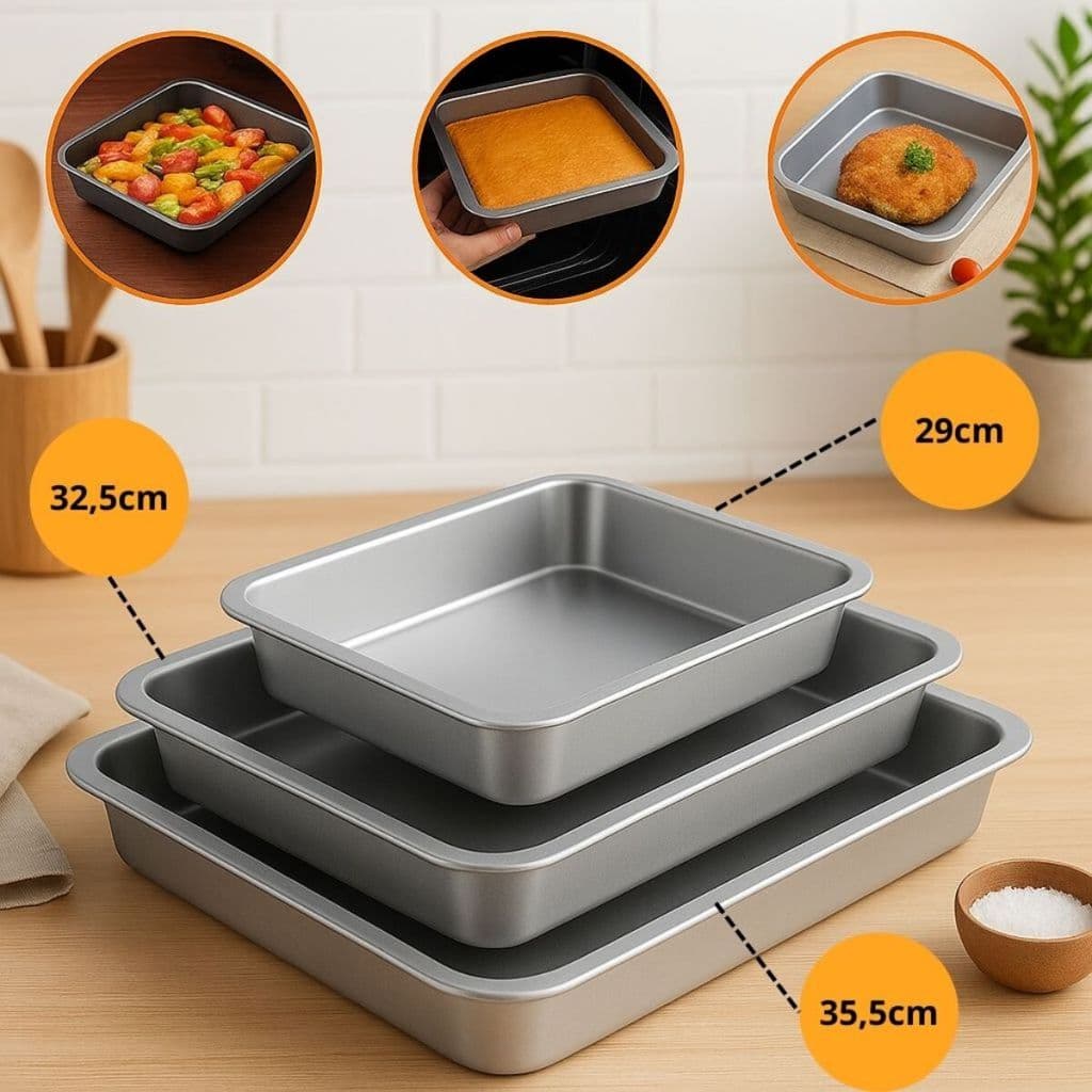 Jogo Assadeiras Formas Alumínio Retangular Grande 3 Peças