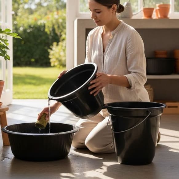 Jogo Completo Kit Bacia de Cozinha 4,5L + Balde Utilitário 5L - Plástico Reforçado Resistente - Black