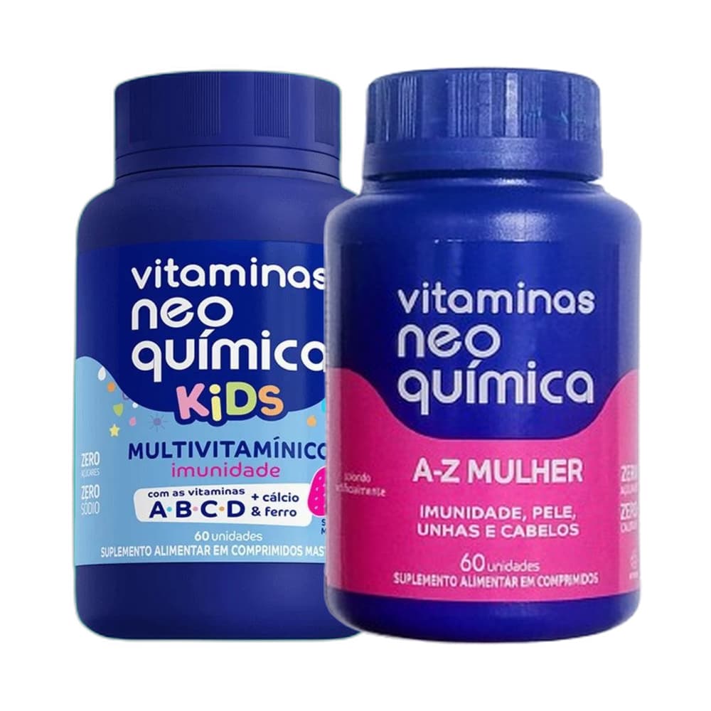 Vitaminas Mulher 60 cpr + Kids Morango 60 cpr - Neo Quimica