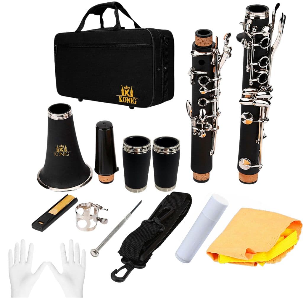 Kit Clarinete Em Si Bemol 17 Chaves Niquelada Estojo Case Luxo Ccb Konig