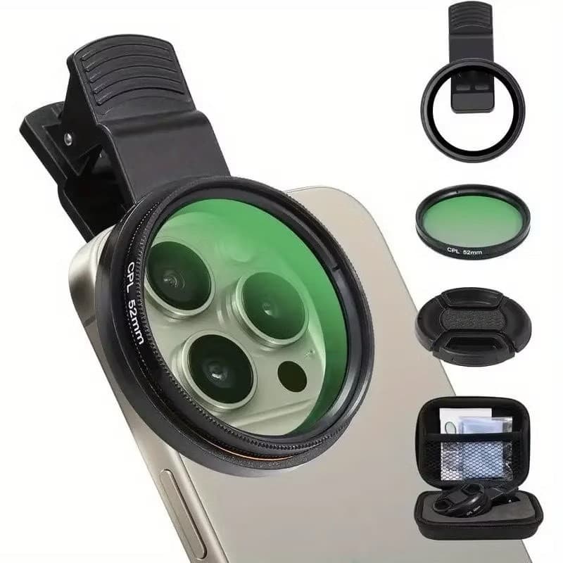 52mm Filtro Cpl Lente Polarizador Para Celular Clipe Anti Reflexo Com Estojo