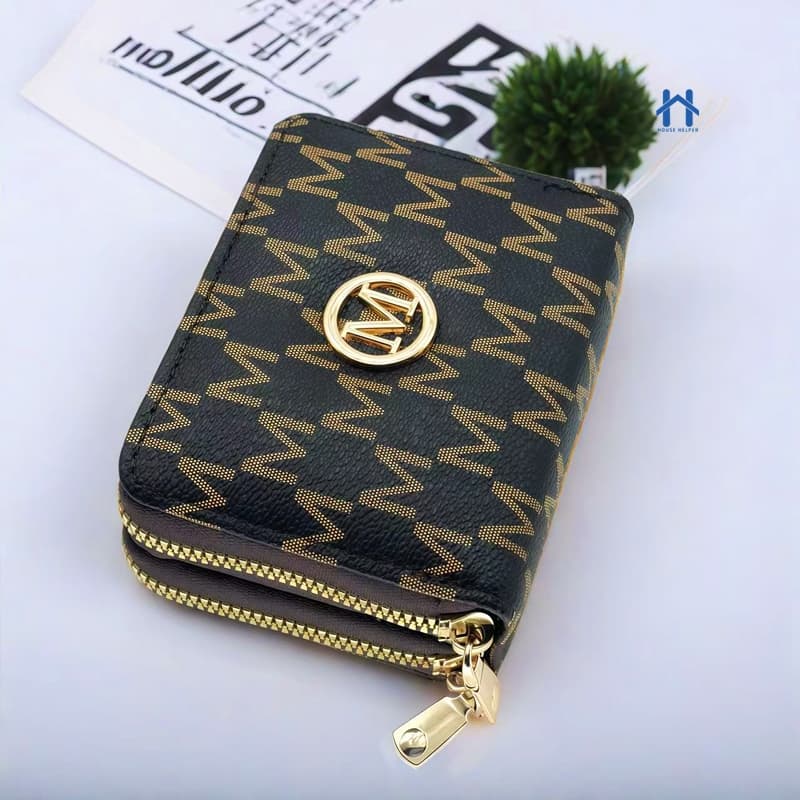 Carteira Feminina Dupla de Couro Pequena com Porta Cartões e Fecho em Zíper Compacta e Leve