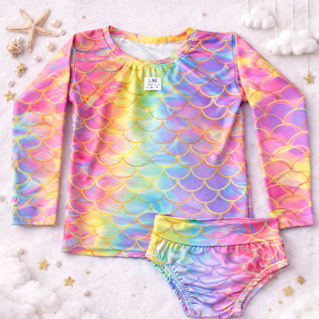 Biquini Infantil Conjunto Blusa Manga Longa Proteção UV / Conjunto Praia Menina Verão 2025