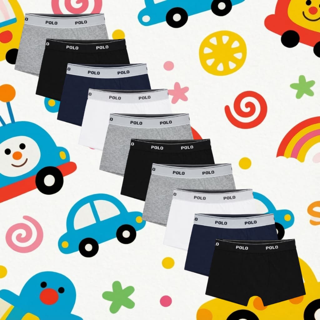 Kit 10 Cuecas Boxer Polo Cotton Infantil 100% Algodão Forro Duplo Meninos Premium