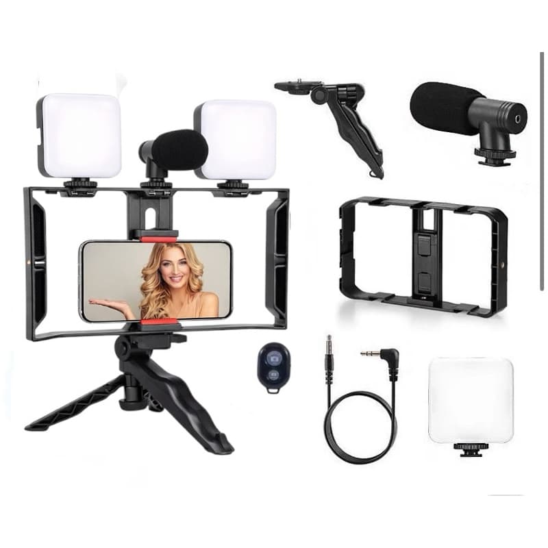 Kit Estabilizador De Video Making Suporte De Gaiola De Coelho Com Tripés Móvel Para Celular E Câmera + controle