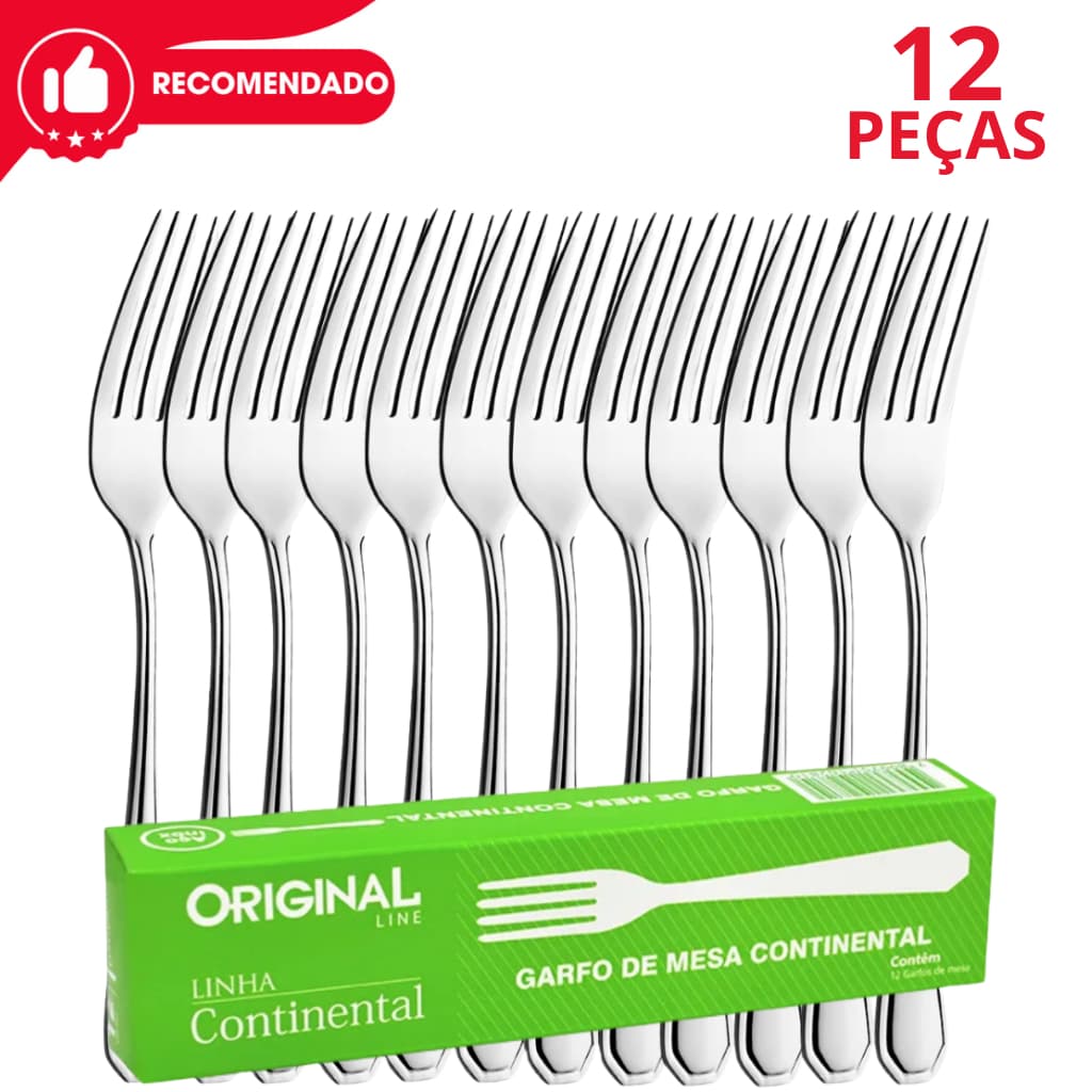 Jogo Garfo de Mesa Aço Inox C/12pçs Continental Original Line Talheres Restaurante Buffet