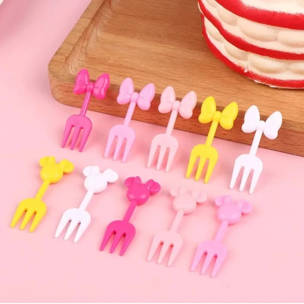 Mini Garfos Infantil de Crianças Laço da Minnie, Para Lanches, Lancheiras, Frutas e Petiscos