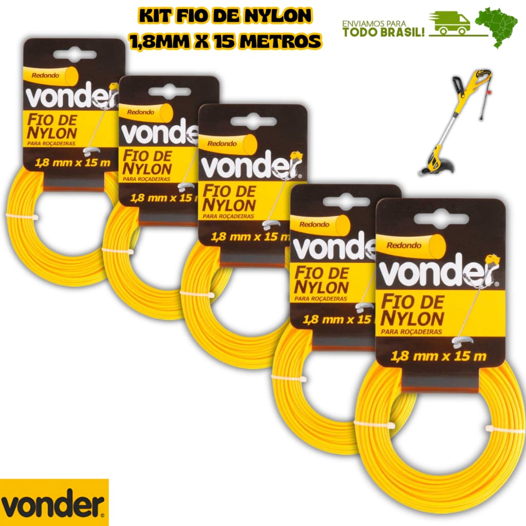 Fio De Nylon 15 Metros Para Roçadeira Elétrica Carretel Para Aparador De Grama Vonder Resistente Top