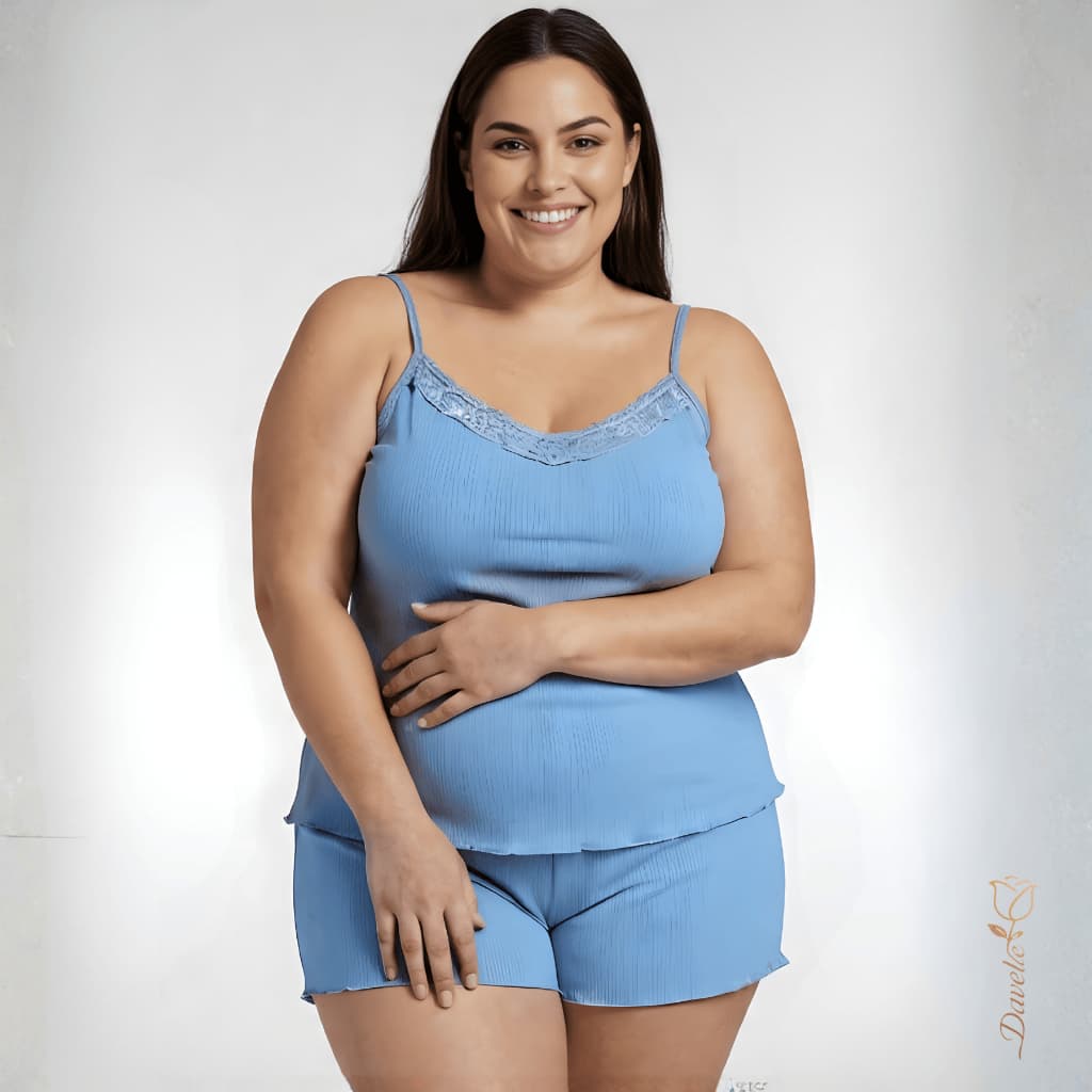 Babydoll Plus Size Confortável e Sexy Pijama Feminino com Renda Canelado Suede Leve