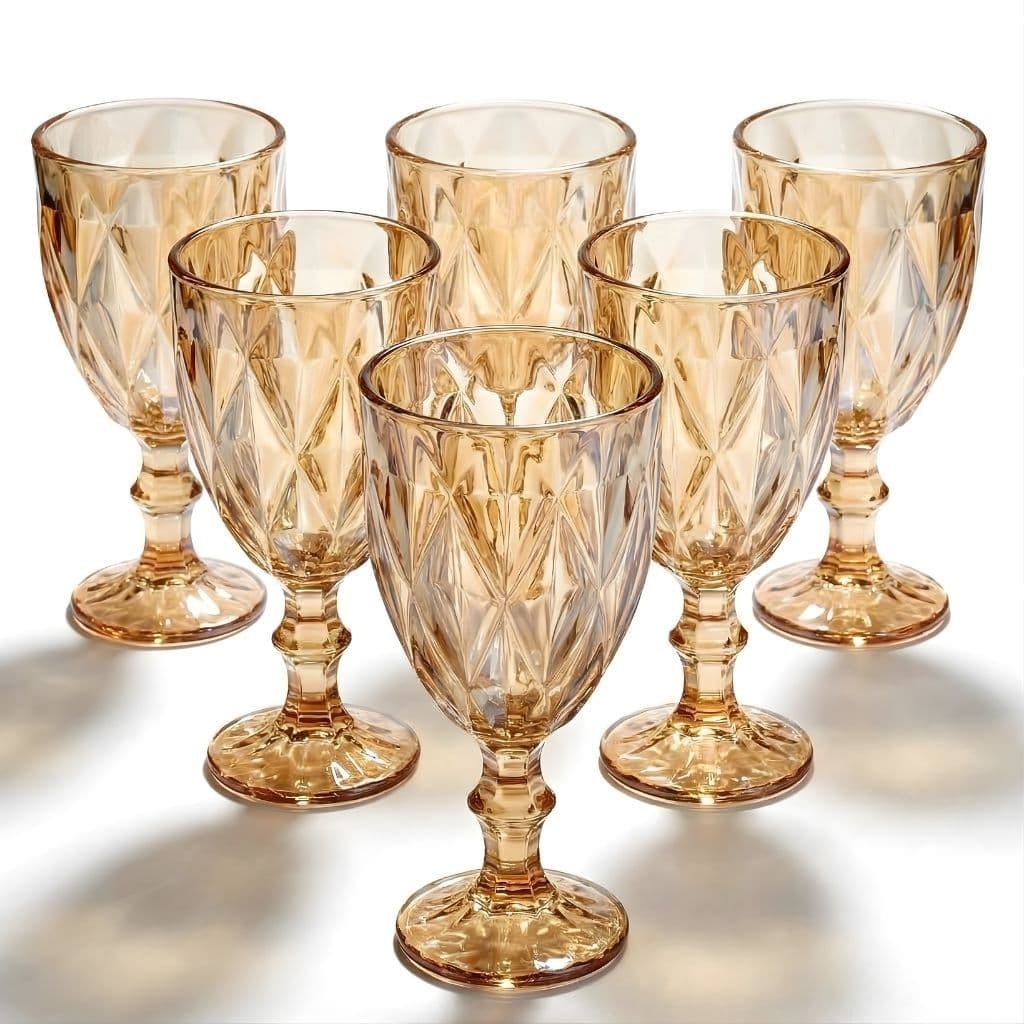 Jogo de 6 Taças de Vidro Diamond Transparente Ambar Furta Cor Verde Azul Fume Bico De Jaca 330ml