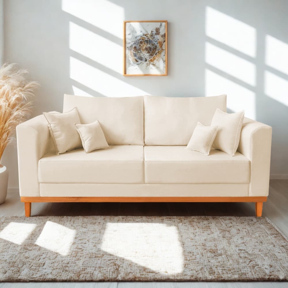 Sofá 3 Lugares 1,80m Retro Sala de Estar Beny Para Recepção Suede Bege