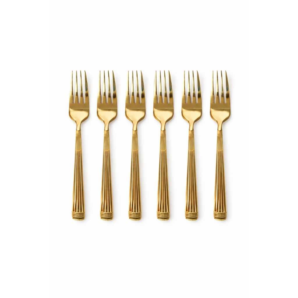 Jogo De Garfo 6 Peças Inox Dourado - Sobremesas, Doces, Bolos.