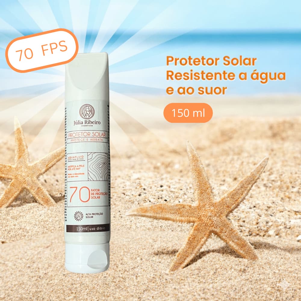 PROTETOR SOLAR 150ML FATOR 70, ANTIOLEOSIDADE, RÁPIDA ABSORÇÃO, ROSTO E CORPO