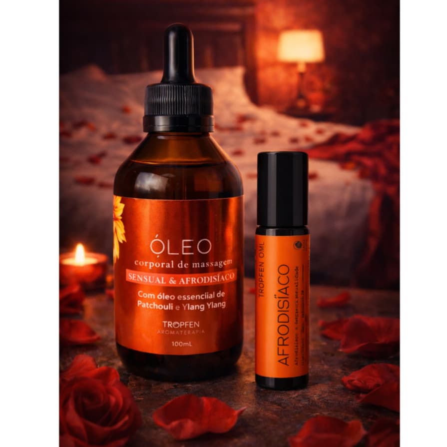 Kit Tântrico - Óleo de Massagem Corporal 100 mL+ Blend Roll On Afrodisíaco com Óleo Essencial 10 mL