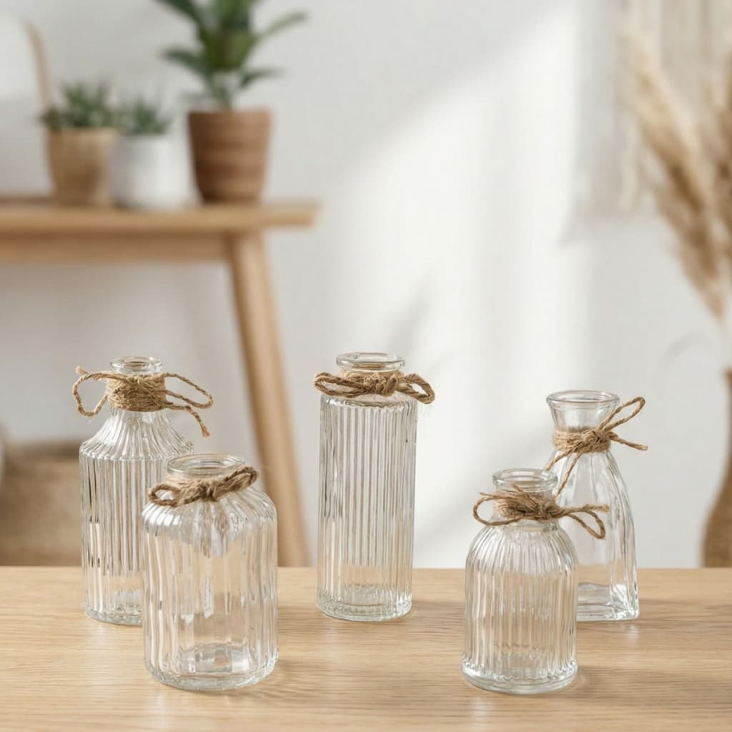 Kit 5 Mini Vasos Canelados Decorativo Lyor - Decoração Sofisticado Mesa Posta Casamento