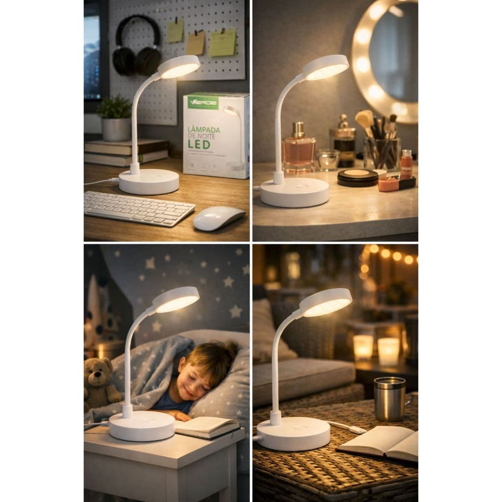 Luminária LED Flexível Verde TD-05 – Luz Suave para Leitura, Estudo e Conforto Noturno