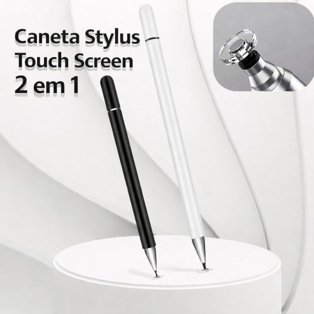 Caneta Stylus Touch Screen Universal 2 em 1 Sem Bateria Compatível Android iOS Tablet Celular