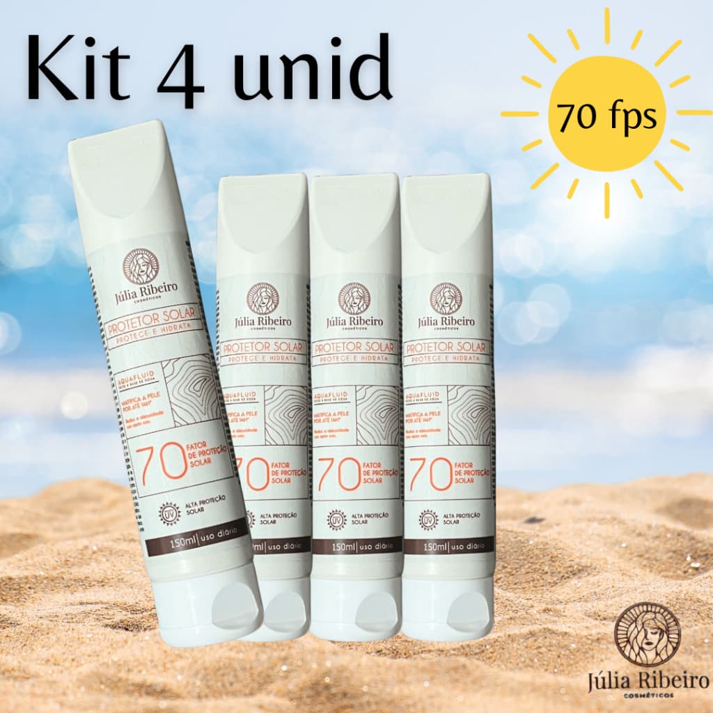 Kit com 4 Protetores Solares FPS 70 – 150ml | Toque Seco, Rápida Absorção | Rosto e Corpo