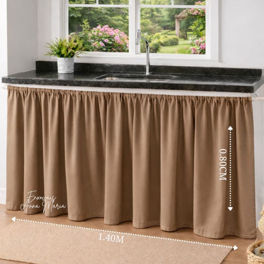 Cortina de Pia Cozinha Tecido Oxford Liso Uma Parte Só 1,40m x 0,80cm Lindas Cores