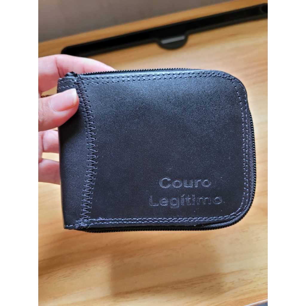 Carteira Masculina Couro Legítimo com Zíper Porta Cartões RG e Dinheiro