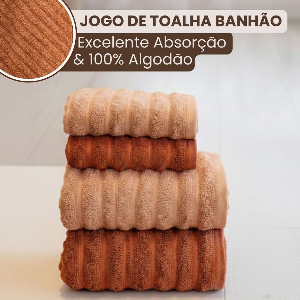 Jogo de Toalha Banhão 4 Peças 100% Algodão Grossa Felpuda Super Macia Excelente Absorção Habitat Wave