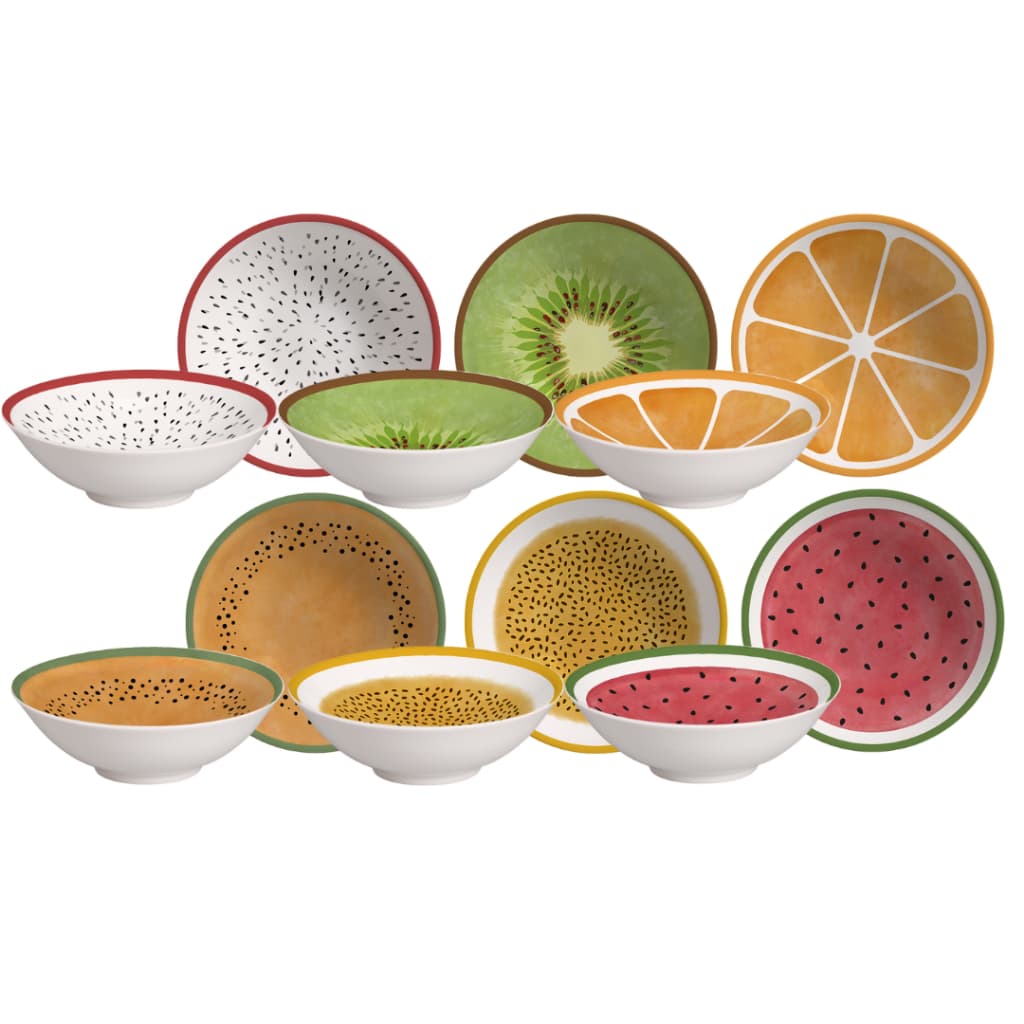 Kit com 6 bowls cumbucas salada de frutas 350 Ml Frutas coloridas Alleanza Cermica