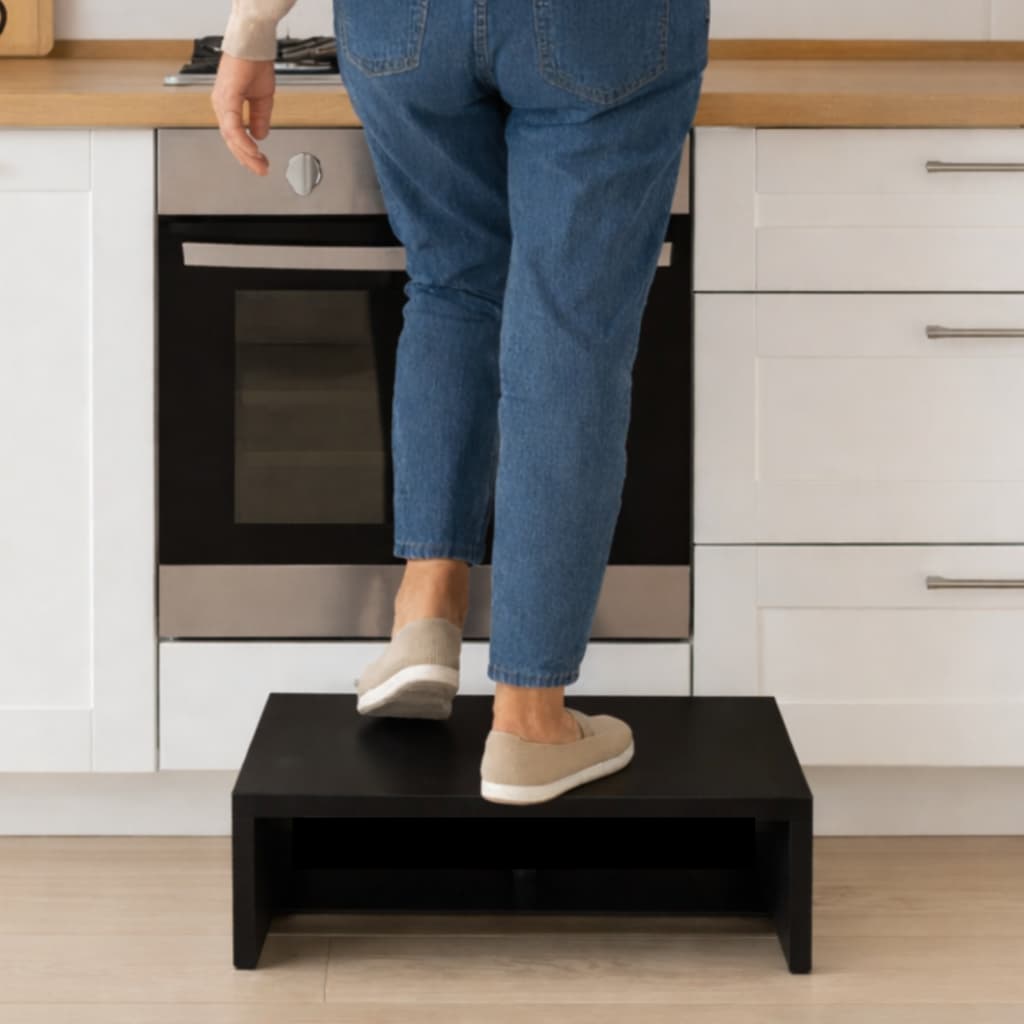 Escada Patamar Com Um Degrau Maca Em Mdf Preto, Escadinha para Esteticista extra Forte Suporta Peso.